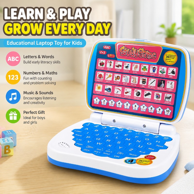 Kids Educational Computer - Мини-ноутбук-симулятор: развивающая игрушка с LED-экраном, обучающая