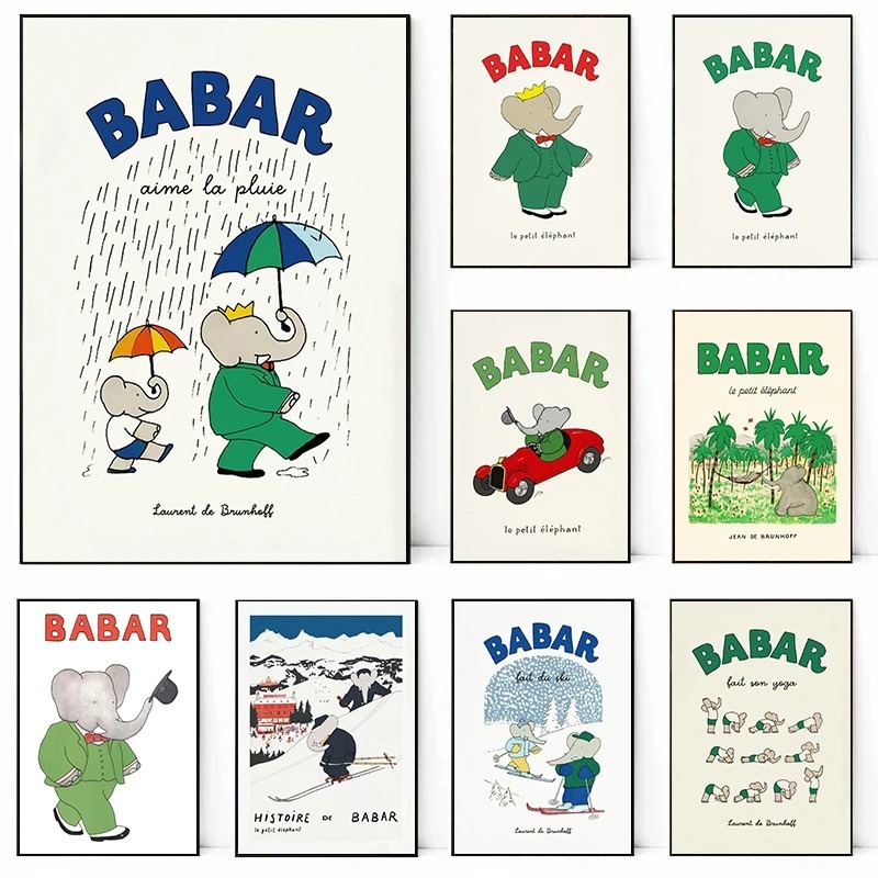 Kids Educational Poster - Слон Бабар Франция сказки плакат печать
